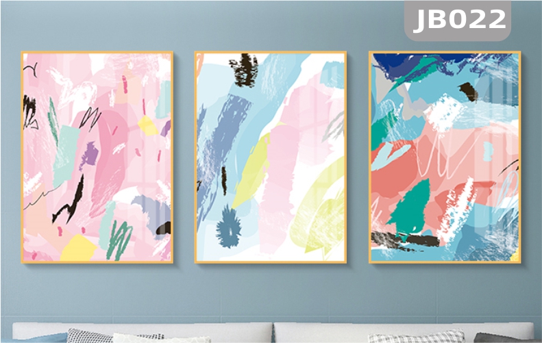 简约大气抽象手绘色彩客厅装饰画沙发背景墙走廊过道挂画三联壁画
