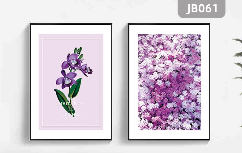 现代简约客厅装饰画卧室挂画沙发背景墙画壁画樱花谷紫色花朵两联挂画