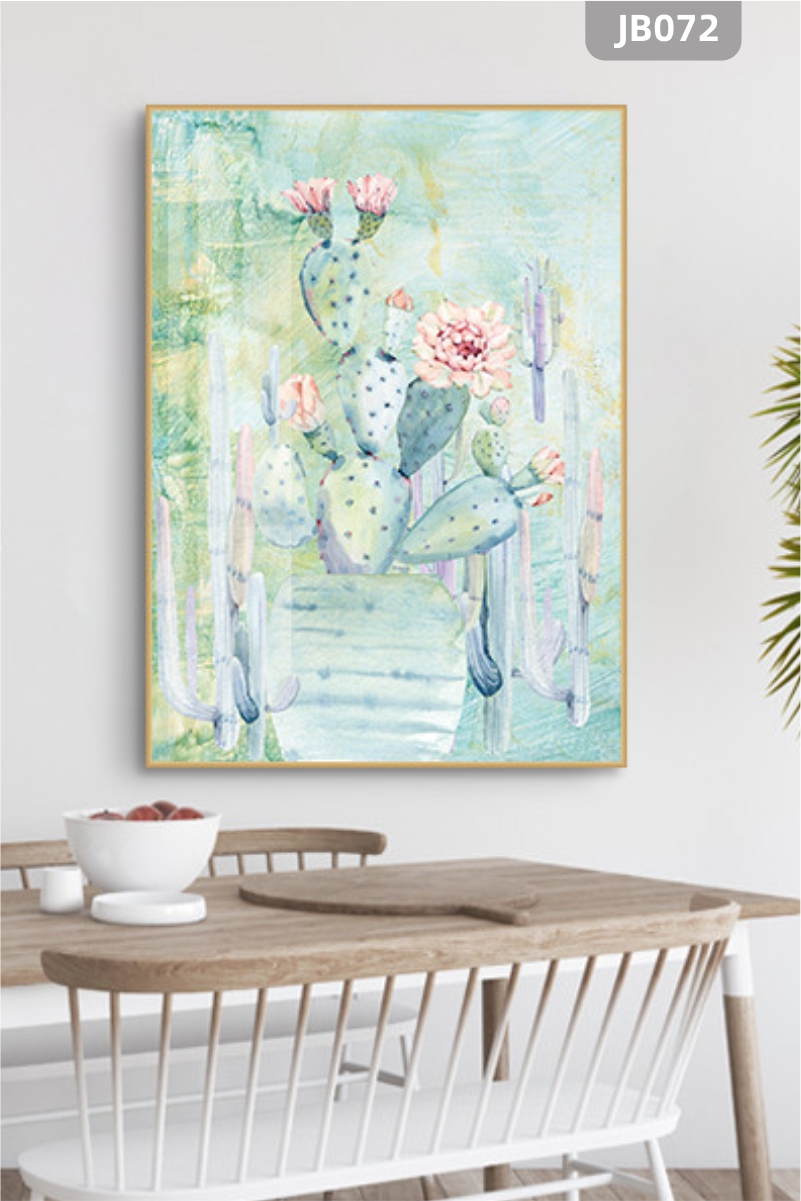 小清新手绘仙人掌仙人球植物开花盆栽装饰画客厅沙发背景墙挂画晶瓷画