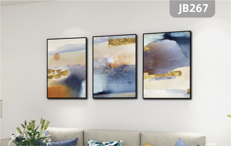 手绘抽象客厅现代简约抽象色彩美式北欧三幅挂画沙发背景墙装饰挂画