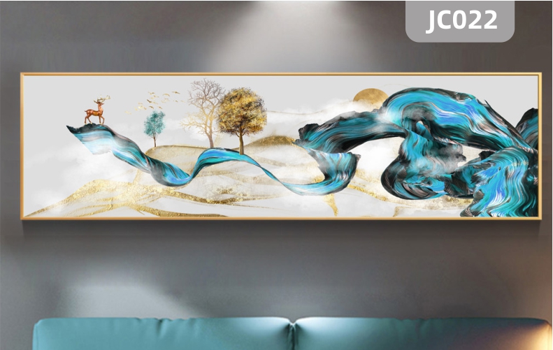 现代轻奢抽象立体水墨山水麋鹿客厅卧室床头装饰画沙发背景墙挂画