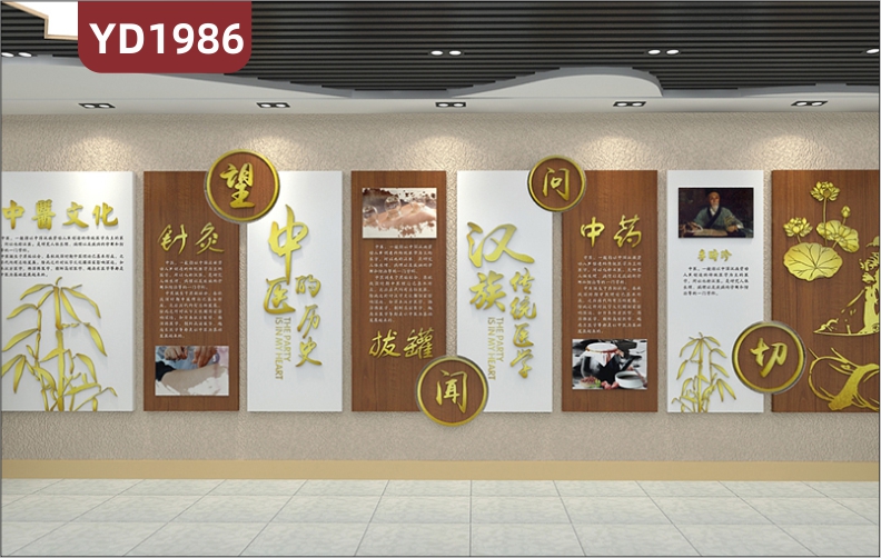 汉族传统医学文化宣传墙中医历史发展展示墙走廊传统风立体装饰挂画