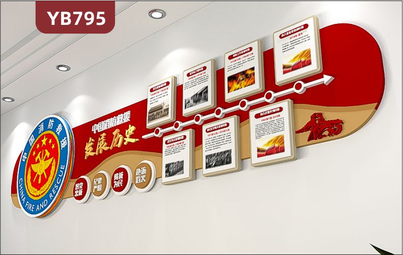 中国消防救援发展历史组合挂画装饰墙对党忠诚纪律严明立体宣传标语