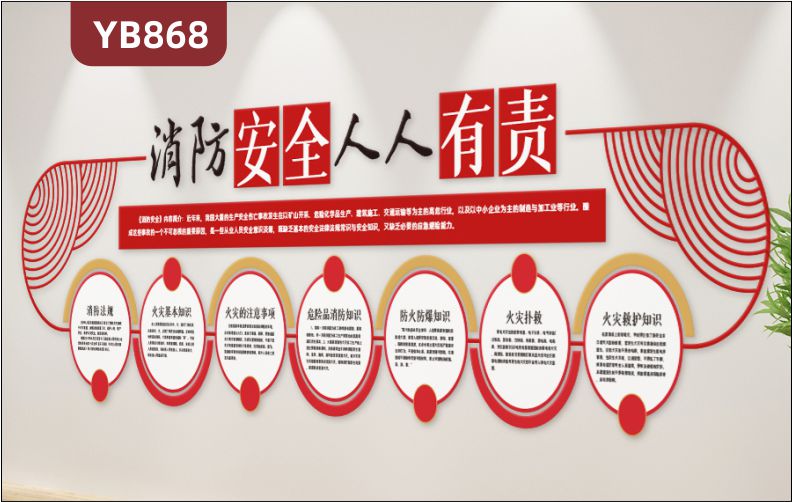 新中式消防安全人人有责立体标语展示墙走廊火灾基本知识简介组合墙贴