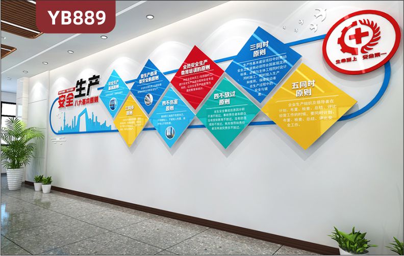 企业安全生产八大基本原则简介展示墙过道走廊几何组合立体装饰墙贴