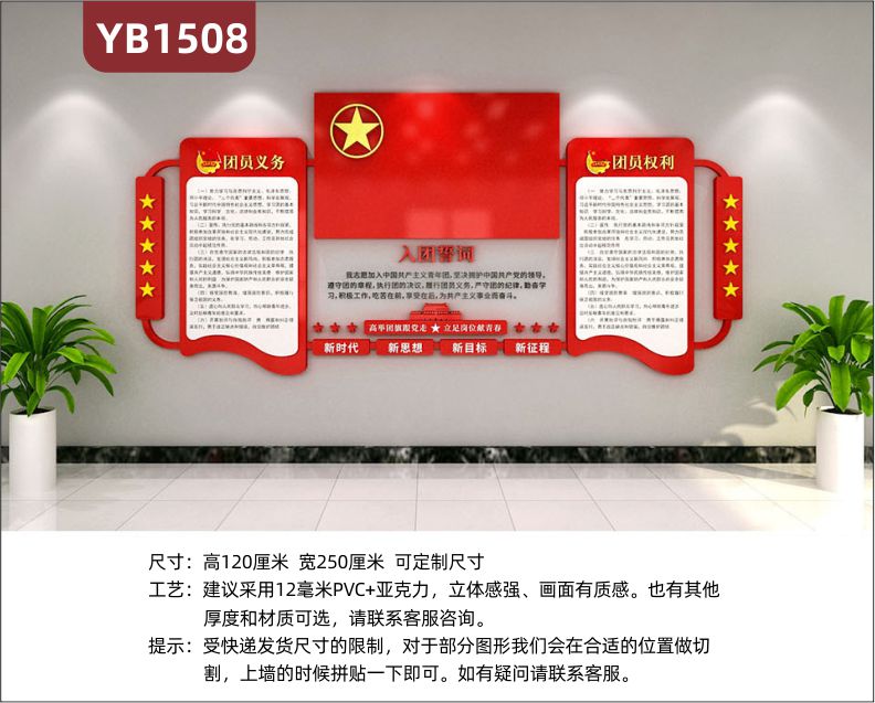 定制中国红党员活动室走廊过道立体党建文化墙团员义务 团员权利共青团文化展板背景墙